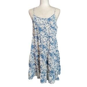 Shein Sundress Womens Medium Blue Floral Print Adjustable Straps Backless Dress